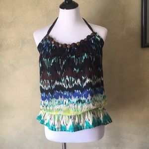 Boho Halter Top with Wood Beading